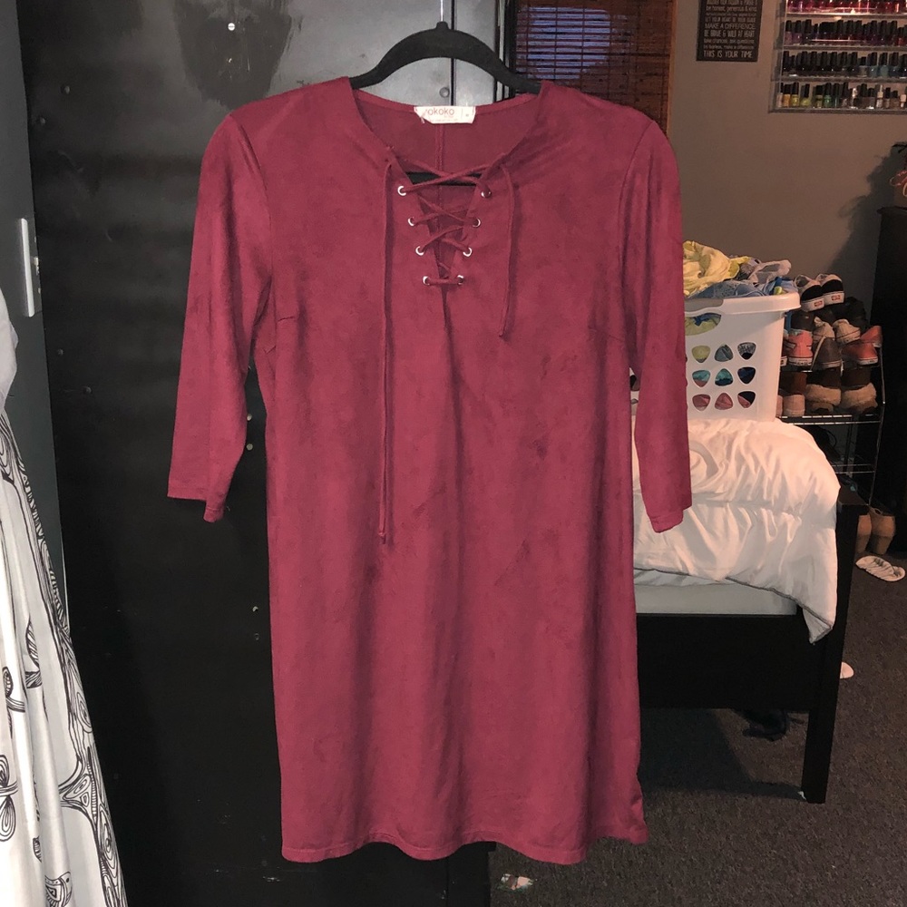 Maroon velvet mini dress